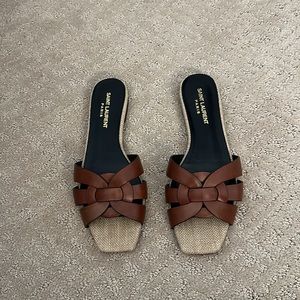 Saint Laurent - brown/tan/taupe leather tribute sandals with box and dust bag